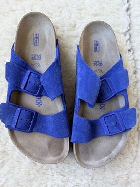 Birkenstock Cobalt Blue Suede Double-Buckle Sandals like new Sz 38